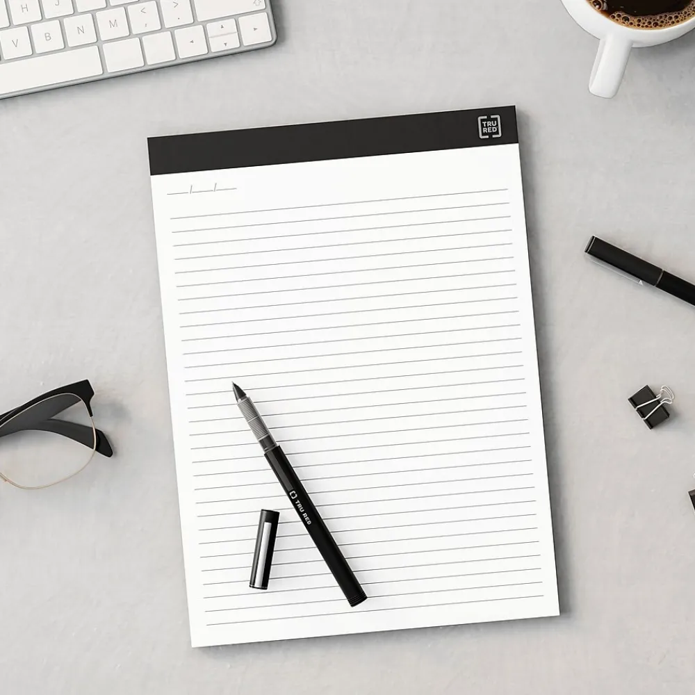 Notepads|TRU RED ™ Notepads, 8.5" x 11.75", Project Planner Format Ruled, White, 50 Sheets/Pad, 6 Pads/Pack (TR57379)