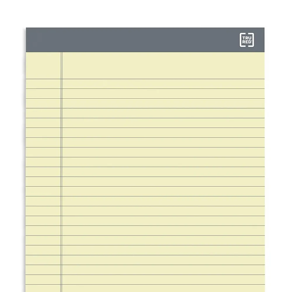 Notepads|TRU RED ™ Notepads, 8.5" x 14", Wide Ruled, , 50 Sheets/Pad, 12 Pads/Pack (TR57371) Canary