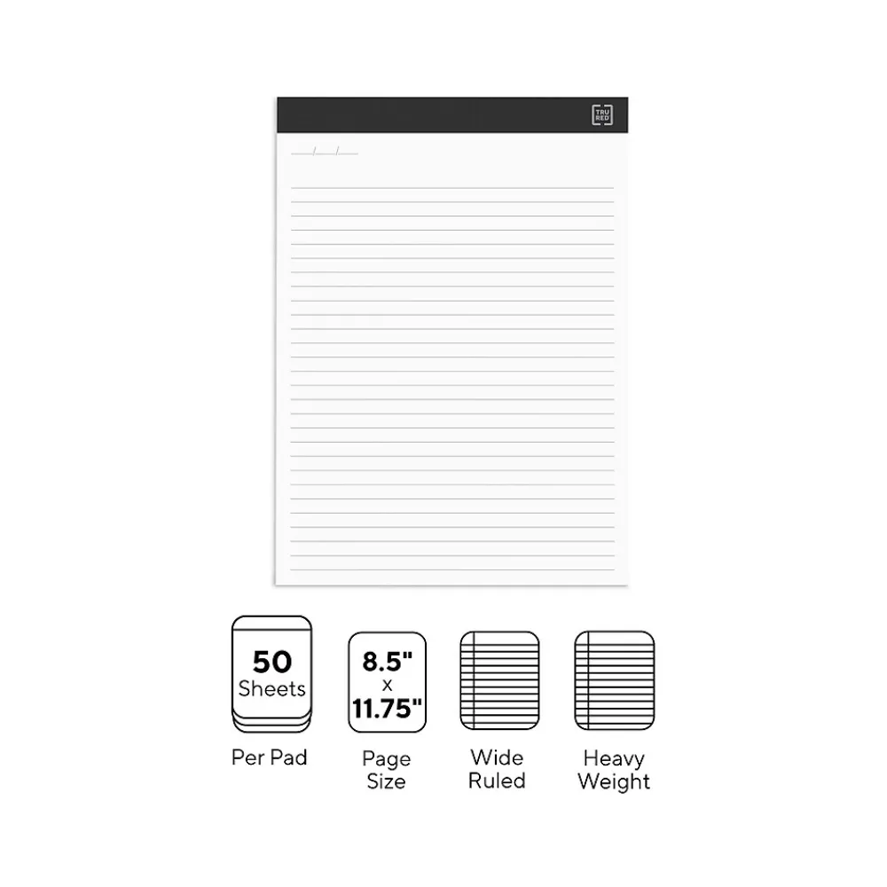 Notepads|TRU RED ™ Notepads, 8.5" x 11.75", Wide Ruled, , 50 Sheets/Pad, 12 Pads/Pack (TR57382) White