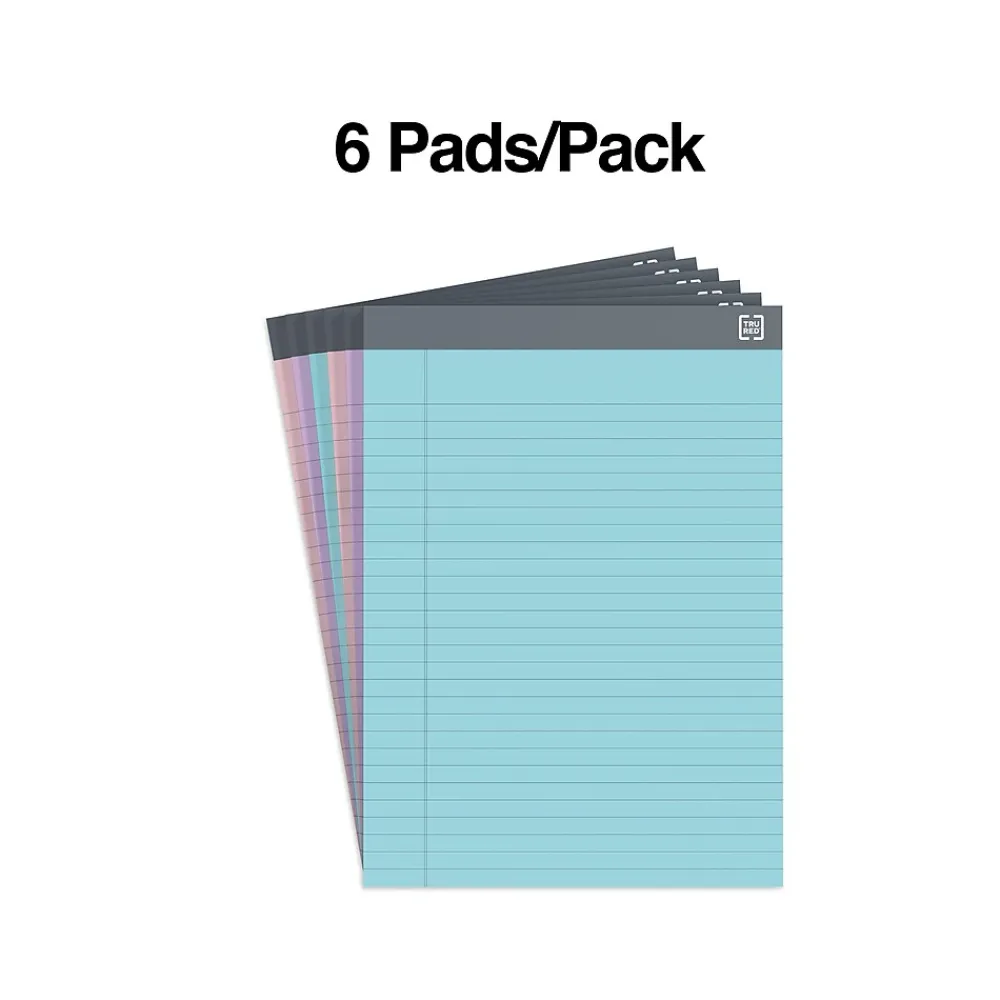 Notepads|TRU RED ™ Notepads, 8.5" x 11.75", Wide Ruled, Pastels, 50 Sheets/Pad, 6 Pads/Pack (TR57363)