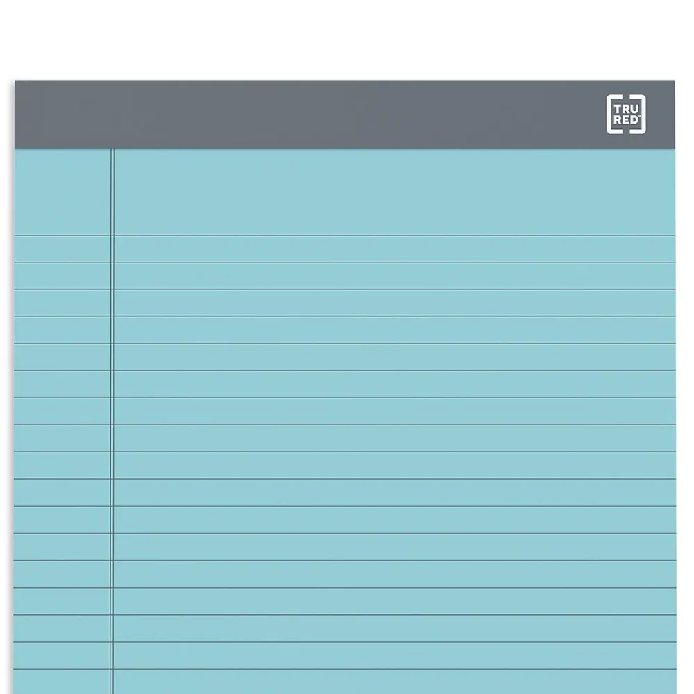 Notepads|TRU RED ™ Notepads, 8.5" x 11.75", Wide Ruled, Pastels, 50 Sheets/Pad, 6 Pads/Pack (TR57363)