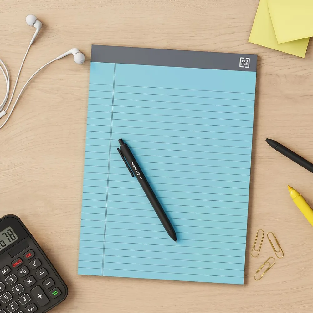 Notepads|TRU RED ™ Notepads, 8.5" x 11.75", Wide Ruled, Pastels, 50 Sheets/Pad, 6 Pads/Pack (TR57363)