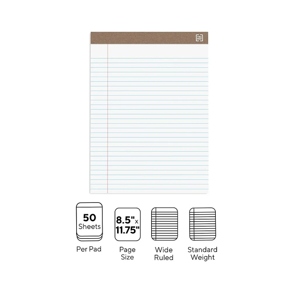 Notepads|TRU RED ™ Notepads, 8.5" x 11.75", Wide Ruled, , 50 Sheets/Pad, Dozen Pads/Pack (TR58185) White