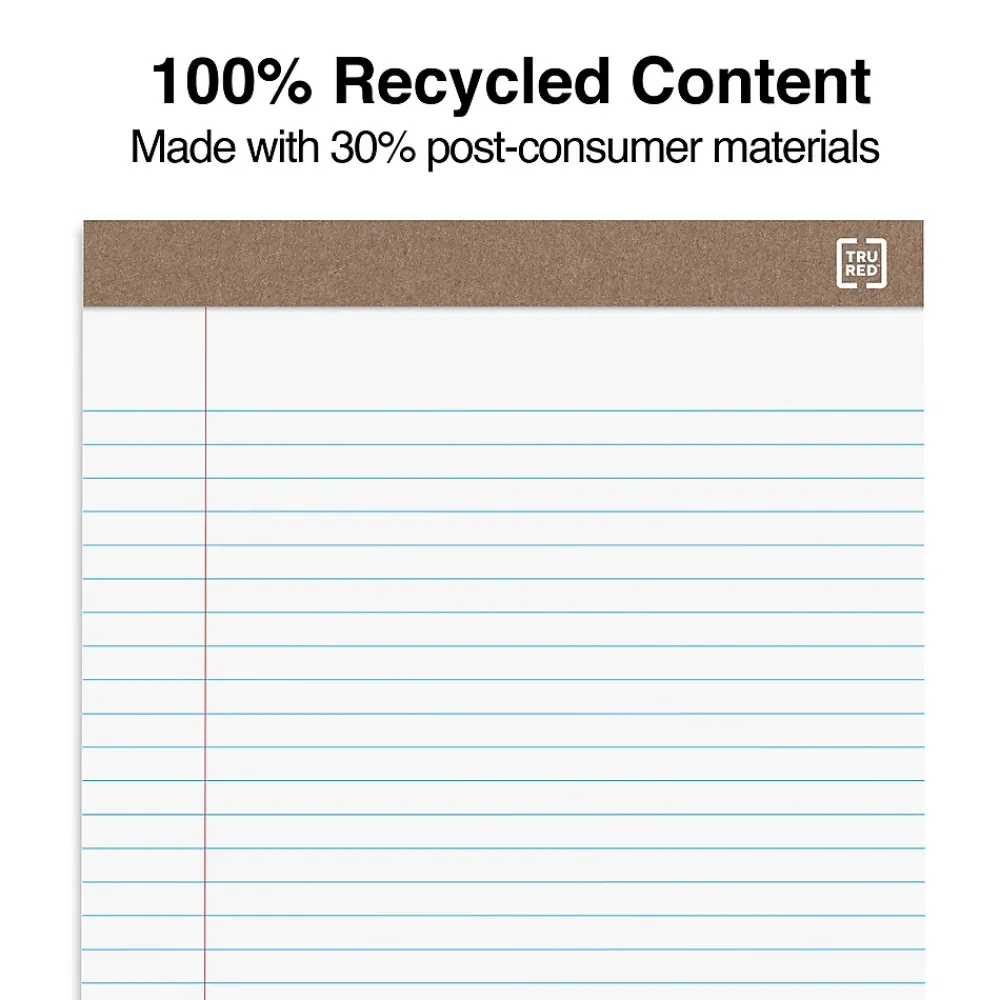 Notepads|TRU RED ™ Notepads, 8.5" x 11.75", Wide Ruled, , 50 Sheets/Pad, Dozen Pads/Pack (TR58185) White