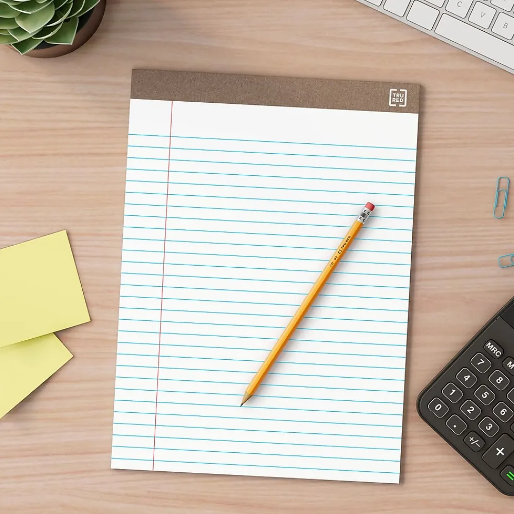 Notepads|TRU RED ™ Notepads, 8.5" x 11.75", Wide Ruled, , 50 Sheets/Pad, Dozen Pads/Pack (TR58185) White