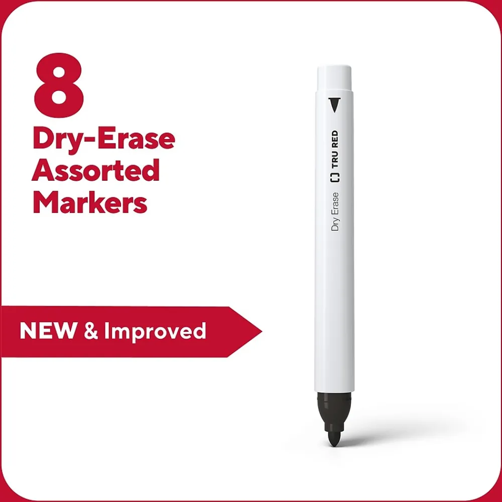 Markers|TRU RED ™ Pen Dry Erase Markers, Fine Tip, Assorted, 8/Pack (TR61443/TR56881)