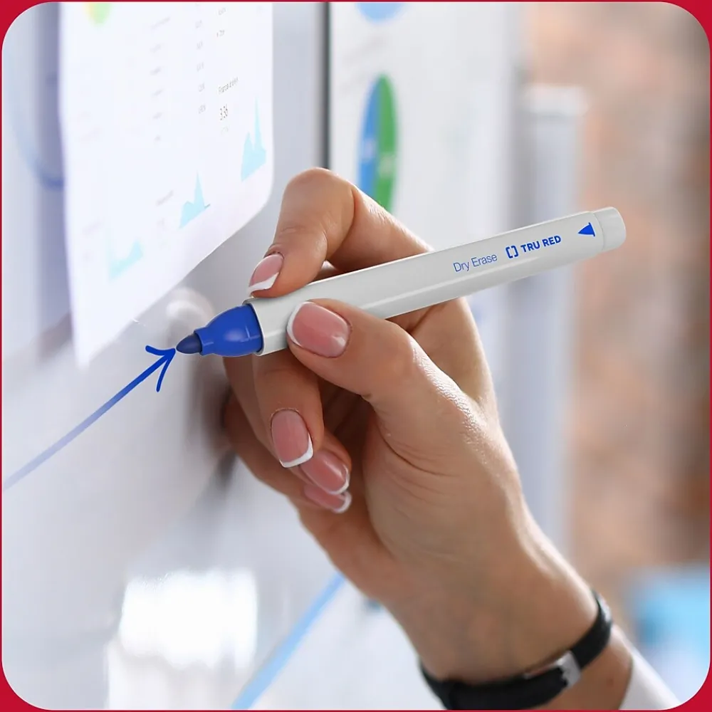 Markers|TRU RED ™ Pen Dry Erase Markers, Fine Tip, Assorted, 12/pack (TR61455)