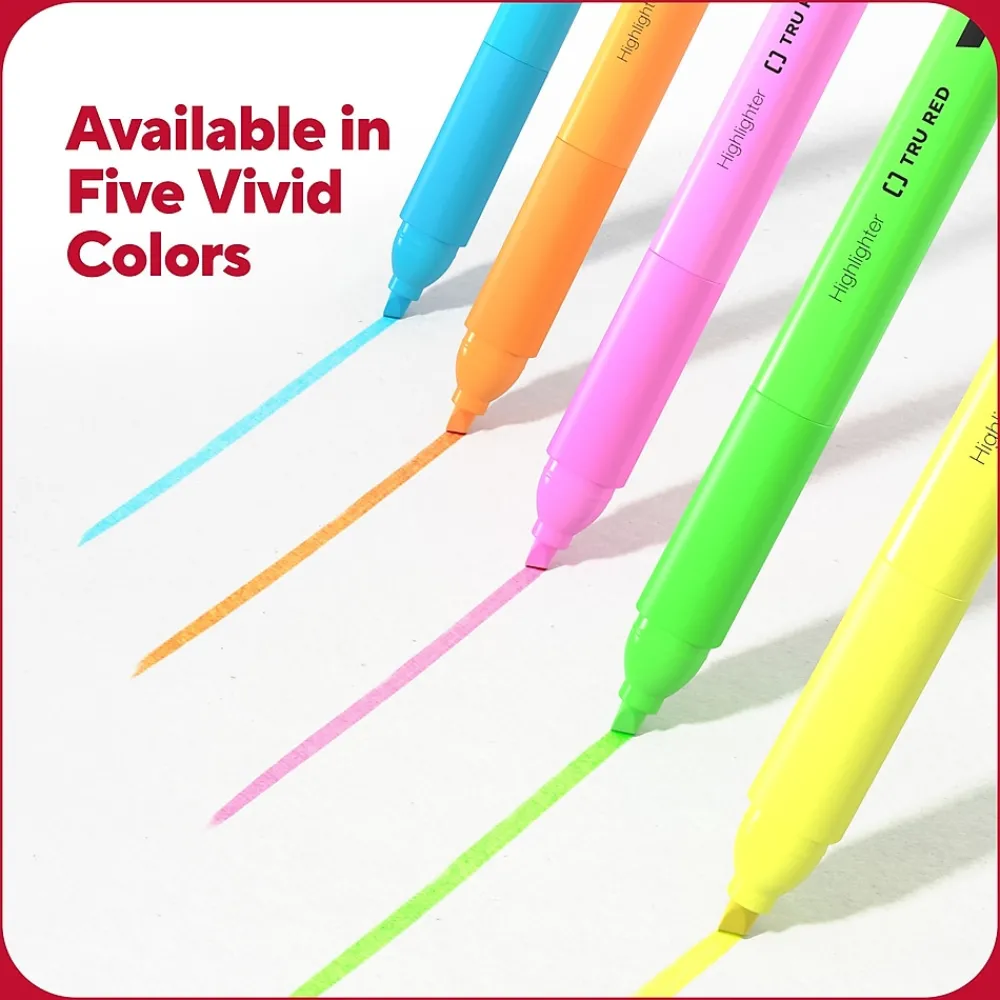 Highlighters|TRU RED ™ Pocket Stick Highlighter with Grip, Chisel Tip, Assorted, 12/Pack (TR54586)