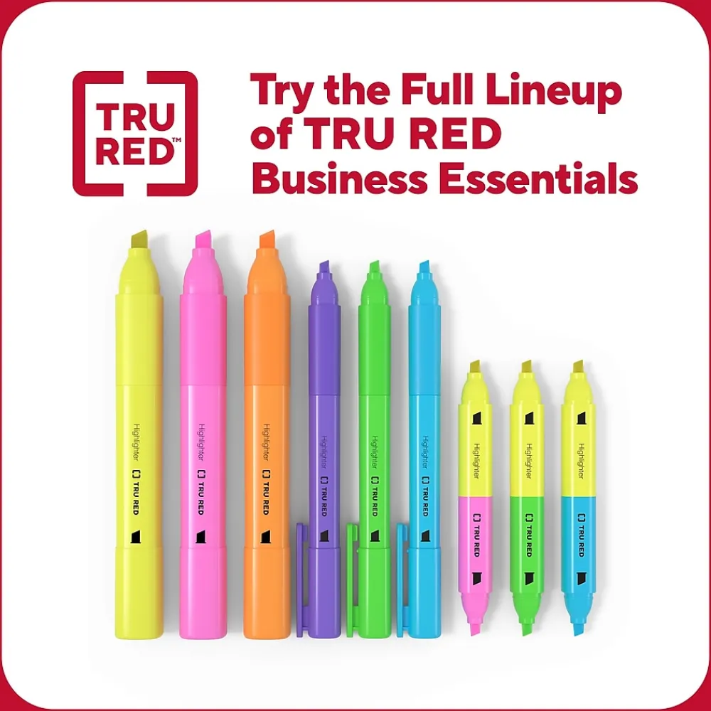 Highlighters|TRU RED ™ Pocket Stick Highlighter with Grip, Chisel Tip, Assorted, 12/Pack (TR54586)