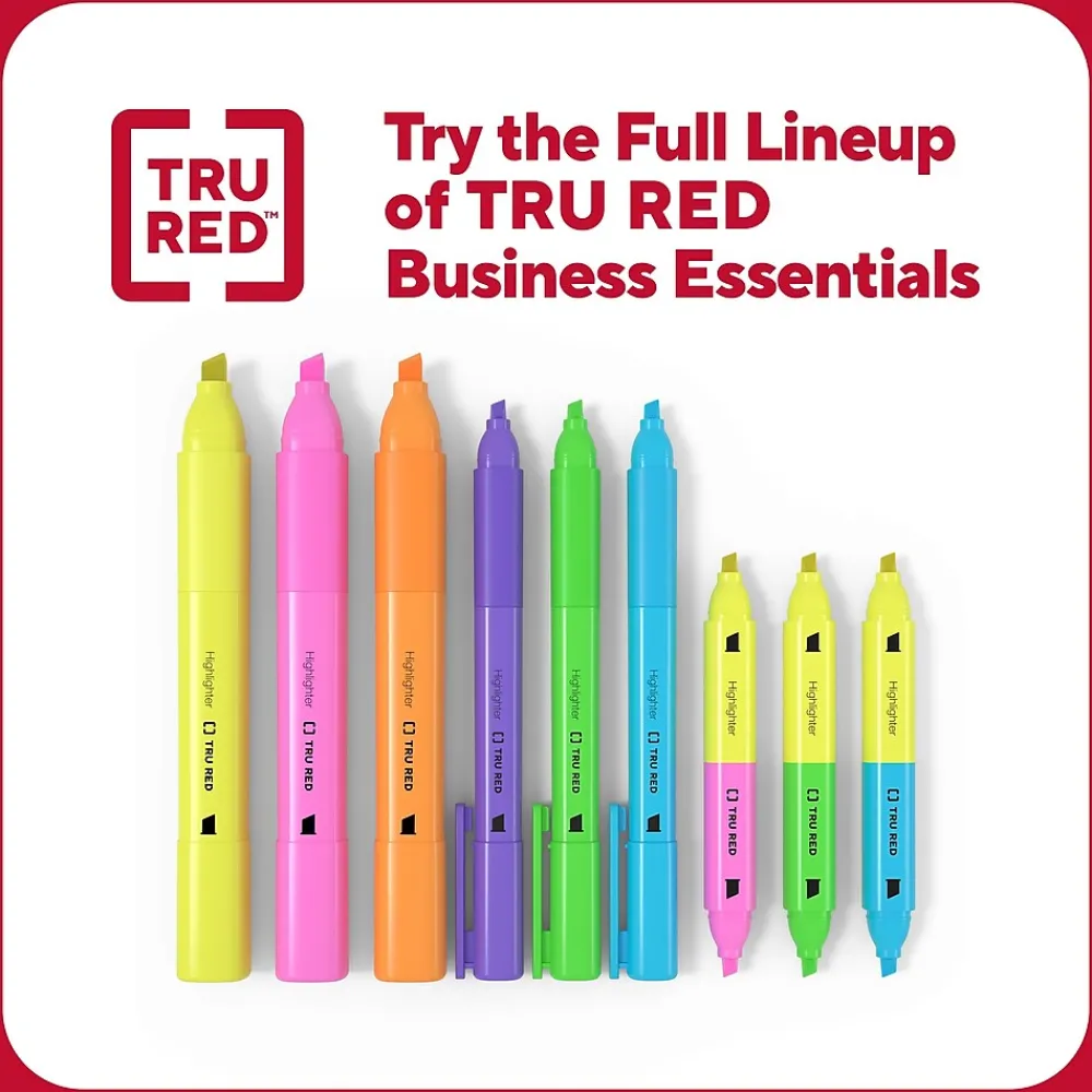 Highlighters|TRU RED ™ Tank Highlighter with Grip, Chisel Tip, Assorted, 5/Pack (TR54583)