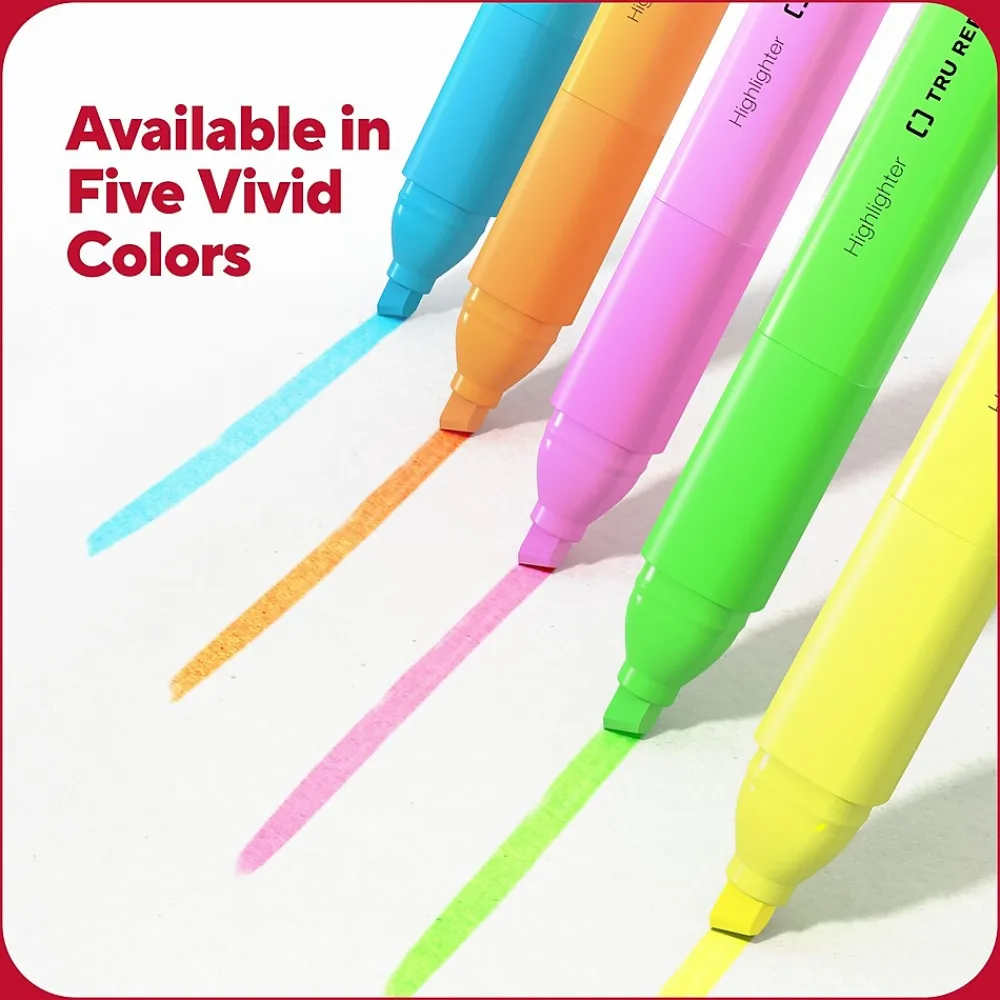 Highlighters|TRU RED ™ Tank Highlighter with Grip, Chisel Tip, Assorted, 12/Pack (TR54585)