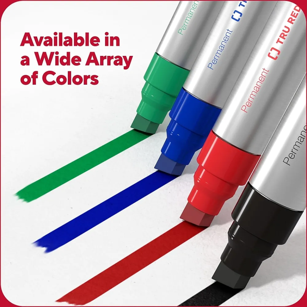 Markers|TRU RED ™ XL Tank Permanent Markers, Chisel Tip, Assorted, 4/Pack (TR56935)