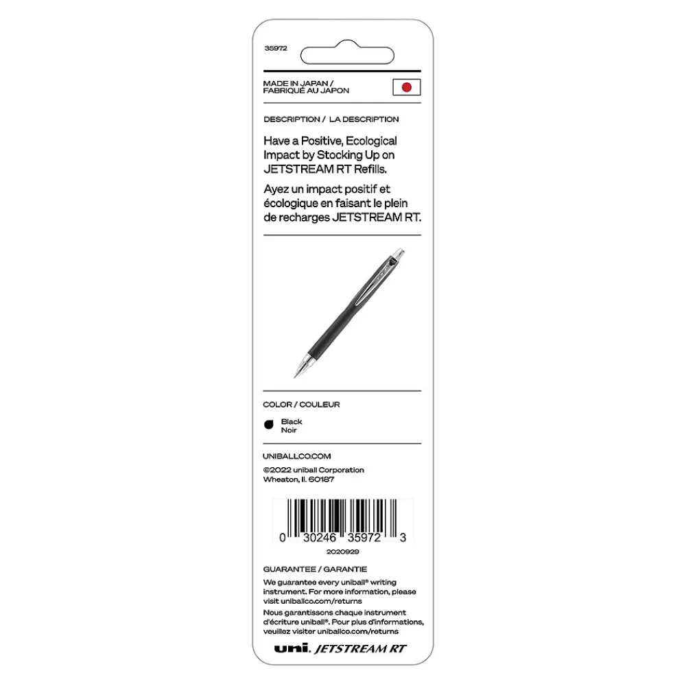 Pens|uni-ball uni Jetstream RT Ballpoint Pen Refills, Medium Point, 1.0mm, Black Ink, 2/Pack (35972)
