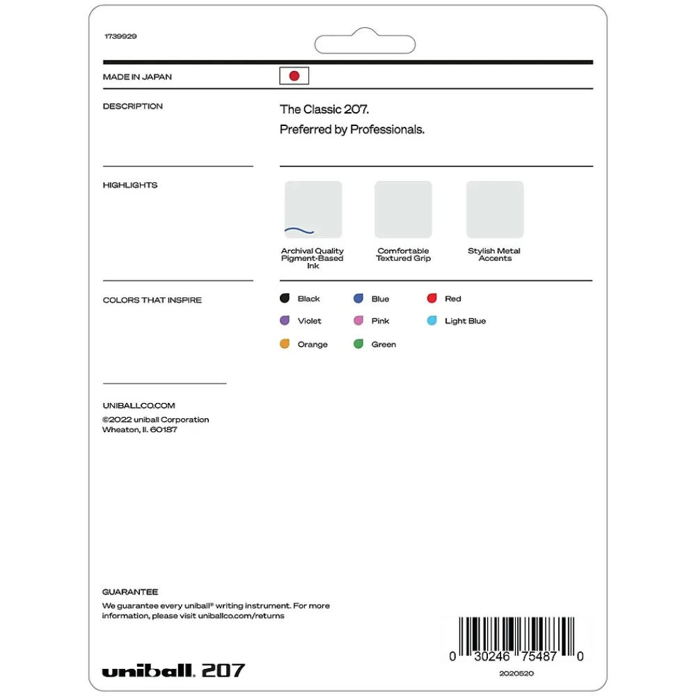 Pens|uni-ball uniball 207 Fashion Retractable Gel Pens, Medium Point, 0.7mm, Assorted Ink, 8/Pack (1739929)