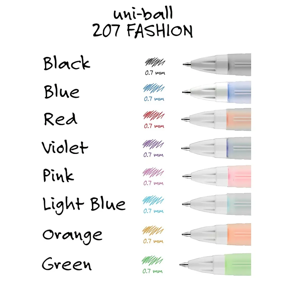 Pens|uni-ball uniball 207 Fashion Retractable Gel Pens, Medium Point, 0.7mm, Assorted Ink, 8/Pack (1739929)