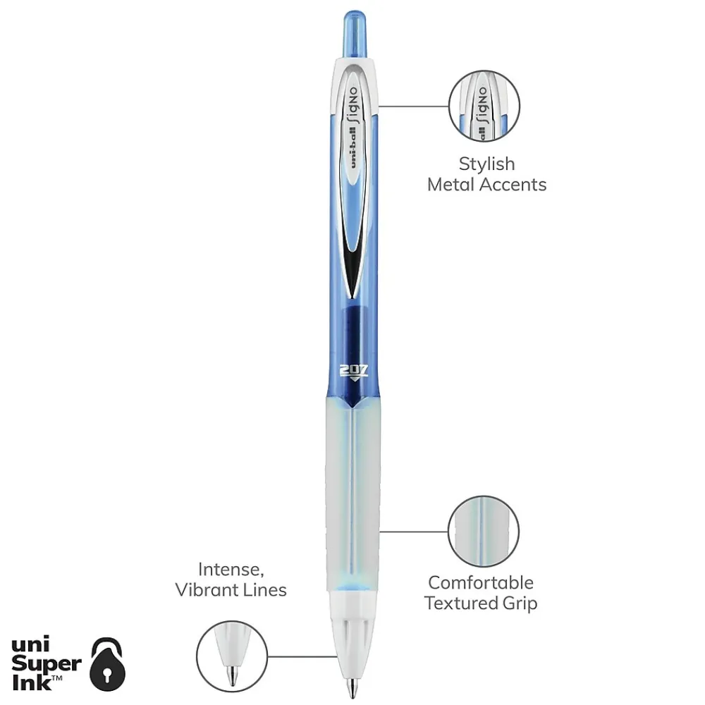 Pens|uni-ball uniball 207 Fashion Retractable Gel Pens, Medium Point, 0.7mm, Assorted Ink, 8/Pack (1739929)