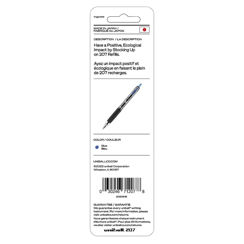 Pens|uni-ball 207 Gel-Ink Pen Refills, Medium Tip, Blue Ink, 2/pack (71207PP)