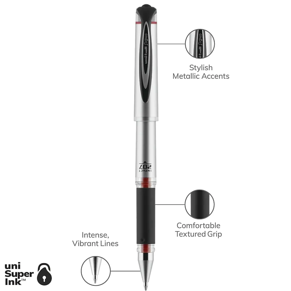Pens|uni-ball uniball 207 Impact Gel Pens, Bold Point, 1.0mm, Red Ink (65802)