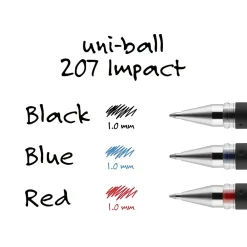 Pens|uni-ball 207 Impact Gel Pens, Bold Point, Black Ink, Dozen (65800)