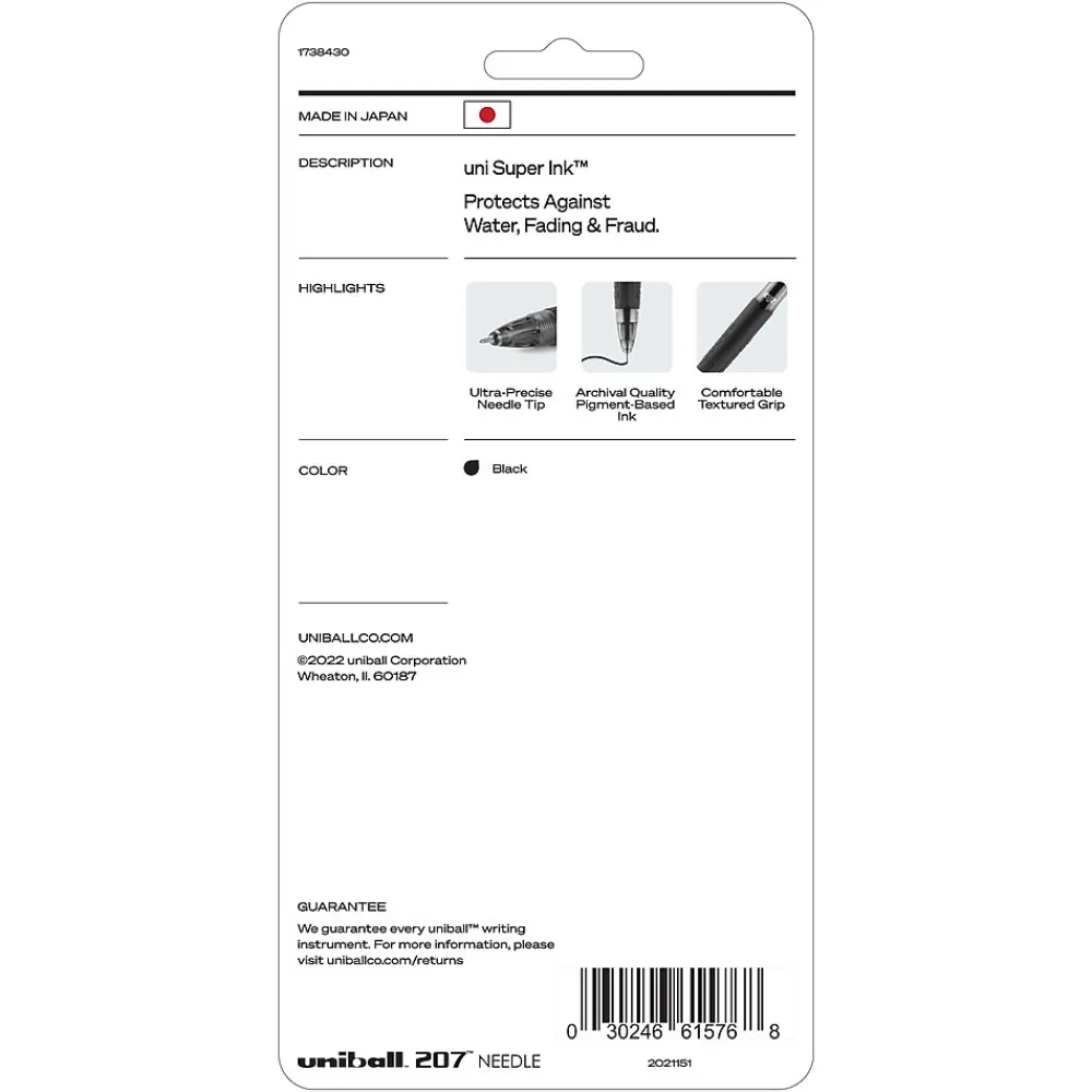 Pens|uni-ball uniball 207 Needle Retractable Gel Pens, Medium Point, 0.7mm, Black Ink, 4/Pack (1738430)