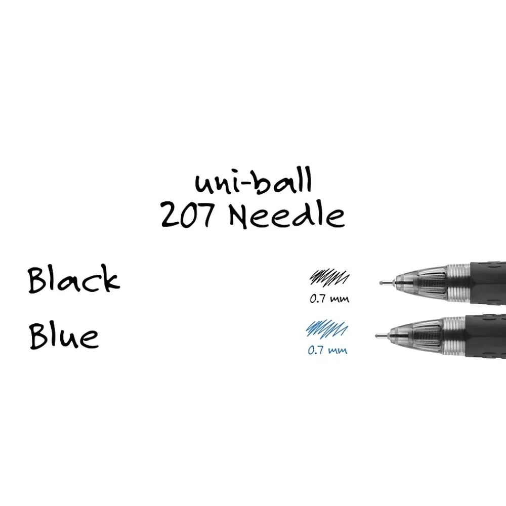 Pens|uni-ball uniball 207 Needle Retractable Gel Pens, Medium Point, 0.7mm, Black Ink, 4/Pack (1738430)