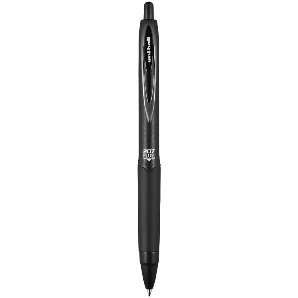 Pens|uni-ball uniball 207 Plus+ Retractable Gel Pens, Medium Point, 0.7mm, Black Ink, 12/Pack (70462)