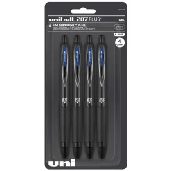 Pens|uni-ball uniball 207 Plus+ Retractable Gel Pens, Medium Point, 0.7mm, Blue Ink, 4/Pack (70457)