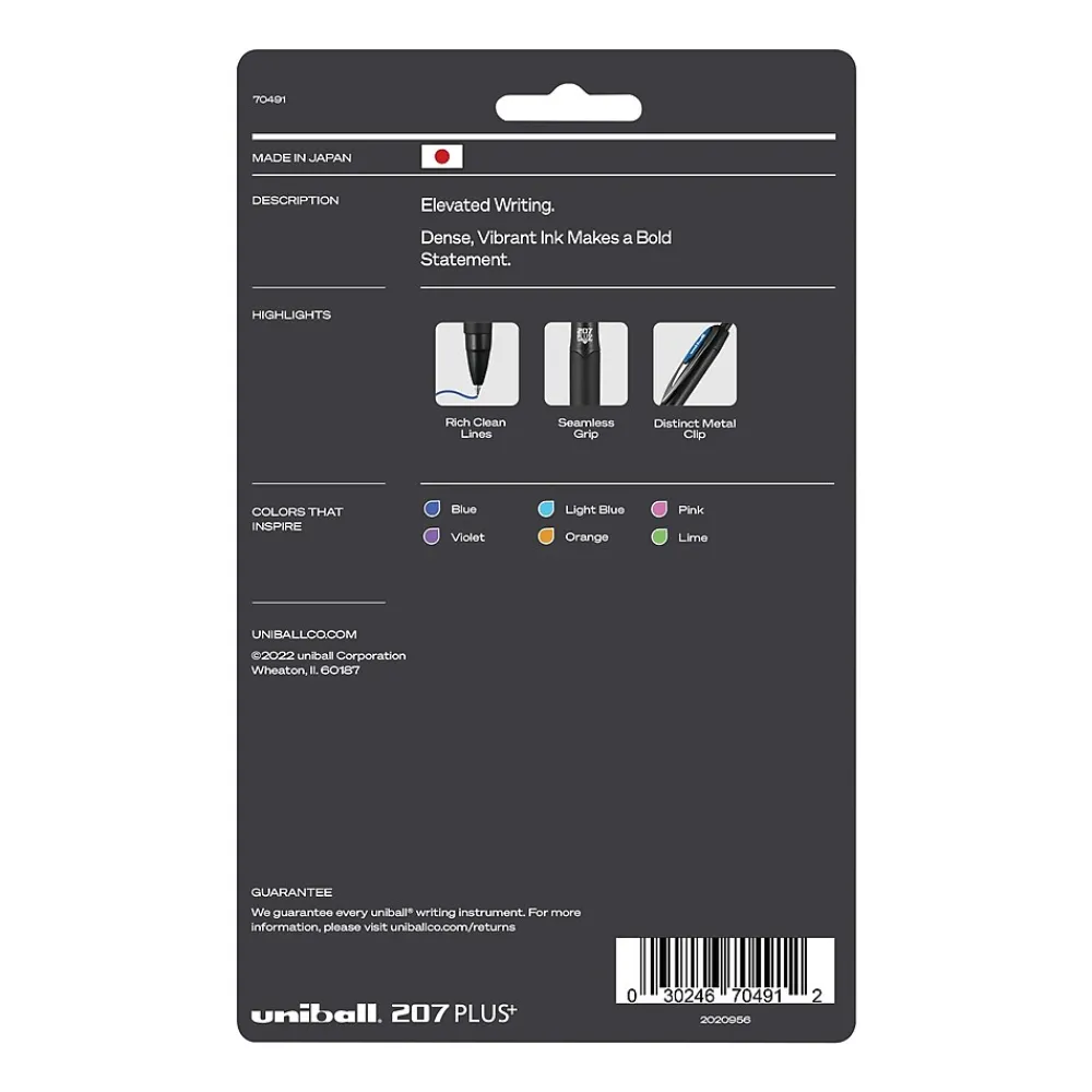 Pens|uni-ball uniball 207 Plus+ Retractable Gel Pens, Medium Point, 0.7mm, Assorted Inks, 6/Pack (70491)
