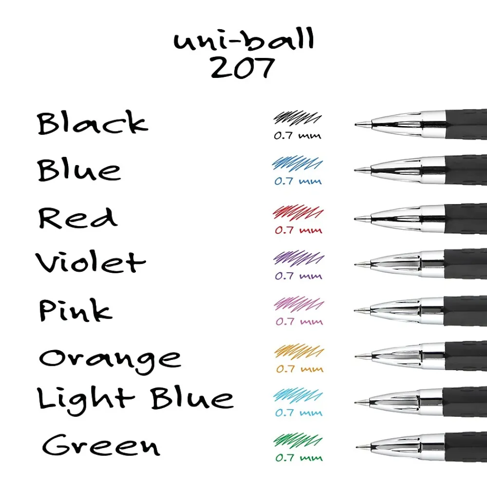Pens|uni-ball 207 Retractable Gel Pens, Medium Point, 0.7mm, Assorted Ink, 5/Pack (1960307)