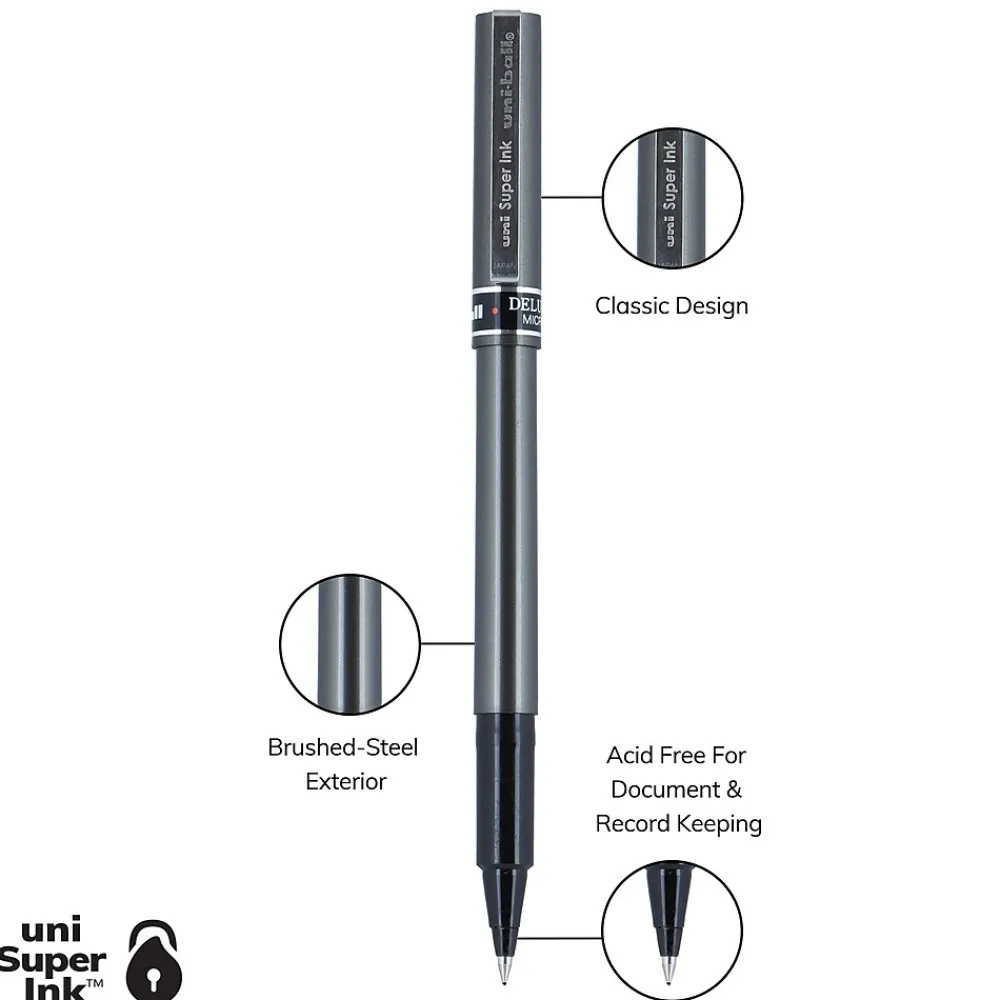 Pens|uni-ball Deluxe Rollerball Pens, Micro Point, Black Ink, 12/Pack (60025)