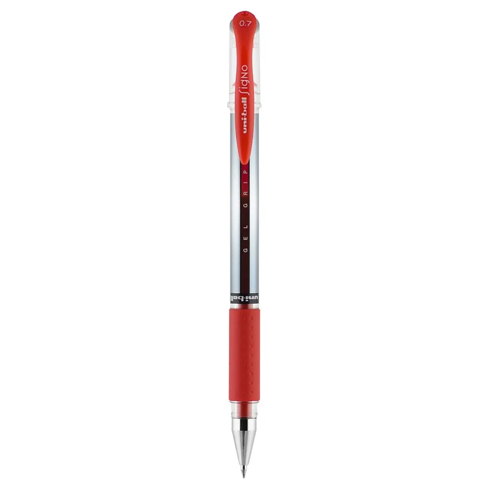 Pens|uni-ball uniball Gel Grip Gel Pens, Medium Point, 0.7mm, Red Ink, 12/Pack (65452)