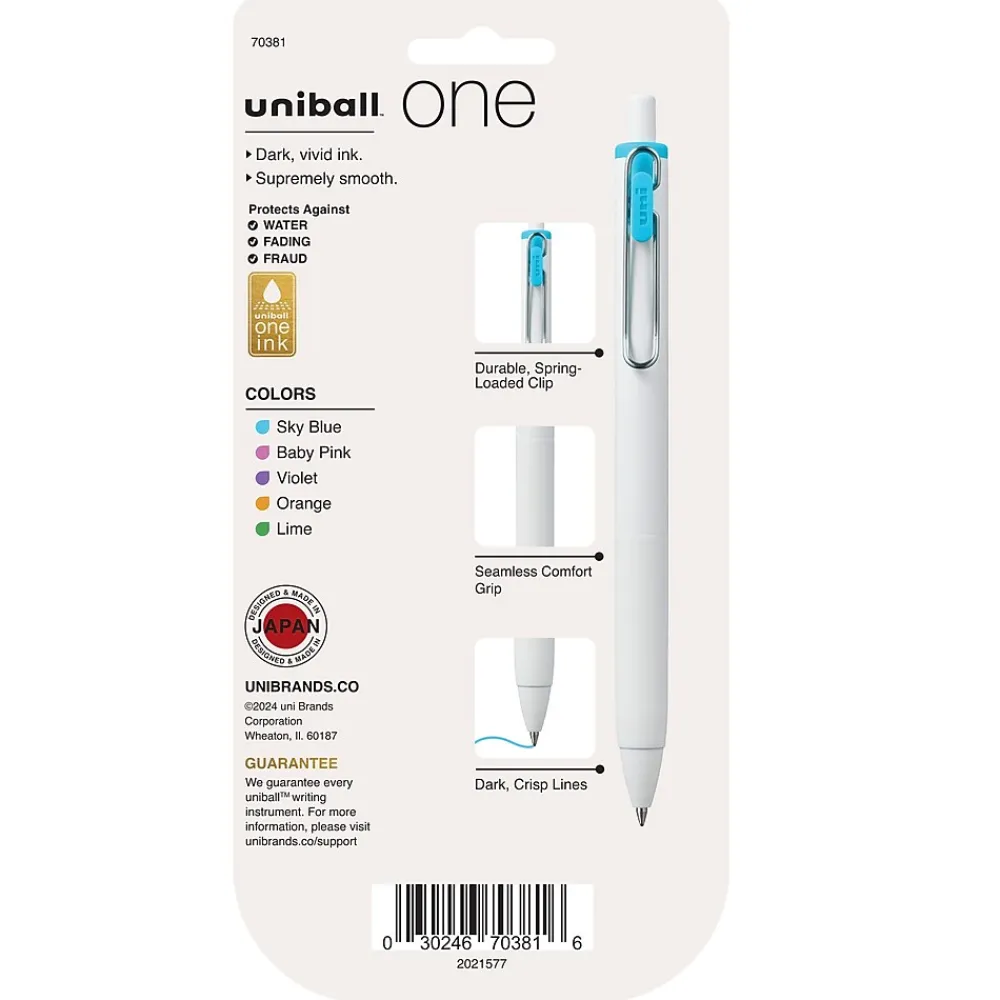 Pens|uni-ball one Retractable Gel Pen, Medium Point, 0.7mm, Assorted Ink, 5/Pack (70381)