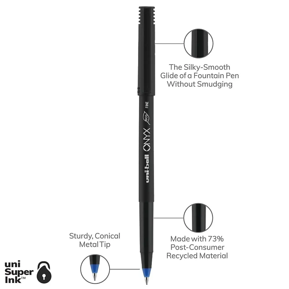 Pens|uni-ball uniball Onyx Rollerball Pens, Fine Point, 0.7mm, Blue Ink, Dozen (60145)
