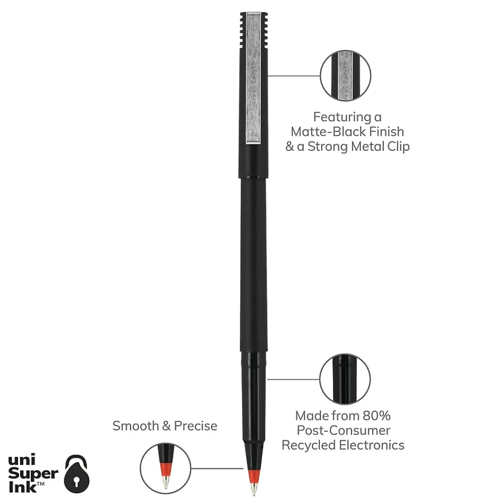 Pens|uni-ball uniball Roller Rollerball Pens, Micro Point, 0.5mm, Red Ink (60152)