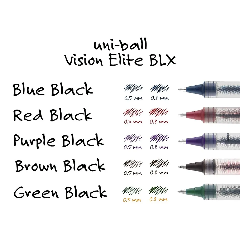 Pens|uni-ball uniball Vision Elite BLX Rollerball Pens, Micro Point, 0.5mm, Assorted Ink, 5/Pack (1832410)