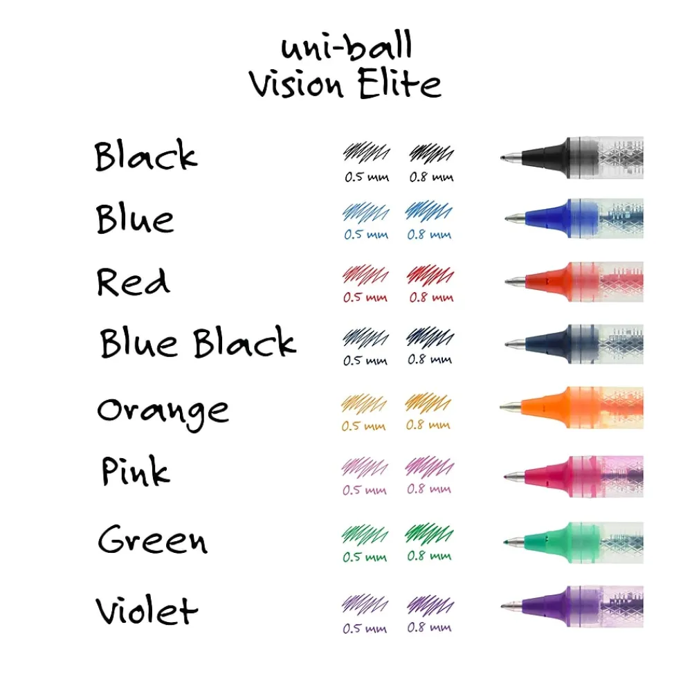 Pens|uni-ball uniball Vision Elite Rollerball Pens, Bold Point, 0.8mm, Purple Ink (69025)