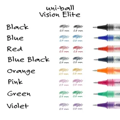 Pens|uni-ball Vision Elite Rollerball Pens, Micro Point, Assorted Colors Ink, 8 Pack (58092)