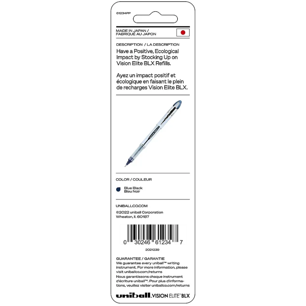Pens|uni-ball Vision Elite Rollerball Pen Refill, Bold Point, Blue/Black Ink, 2 Pack (61234PP)