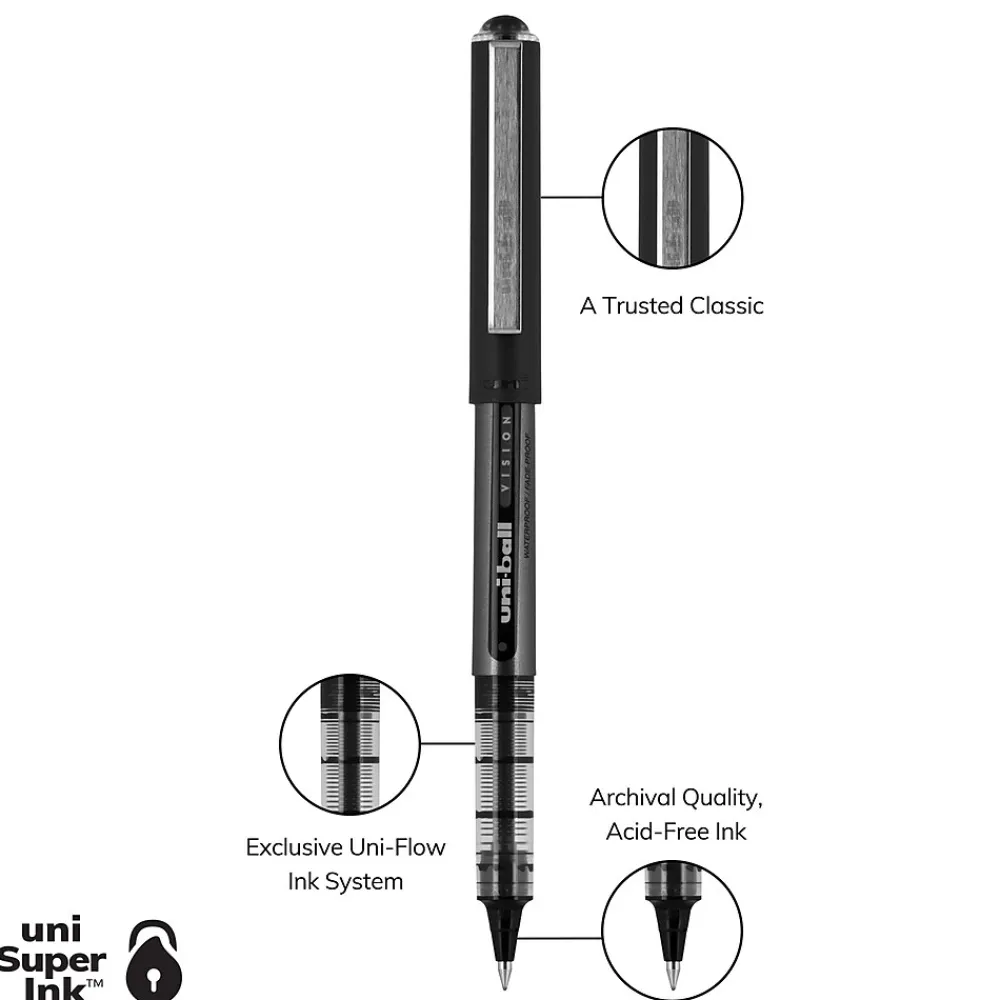 Pens|uni-ball uniball Vision Rollerball Pens, Micro Point, 0.5mm, Black Ink (60106)