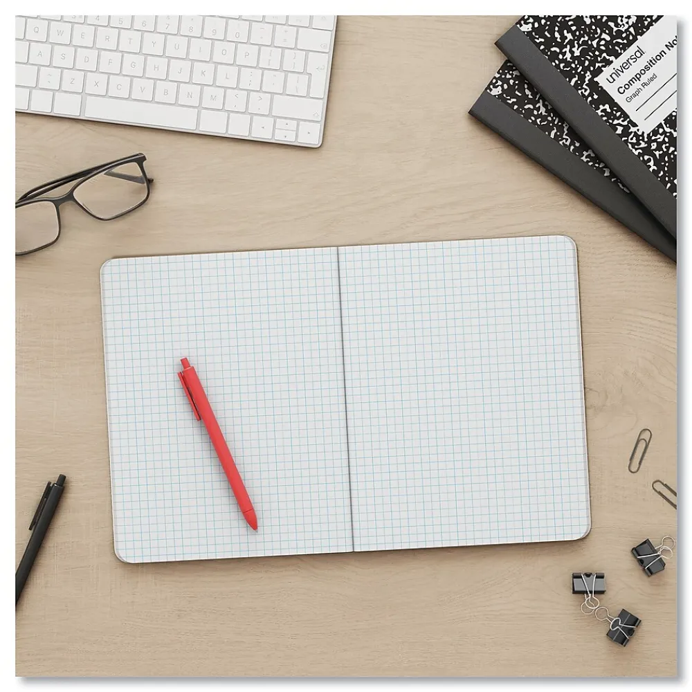 Composition Notebooks|Universal Composition Notebooks, 9.75" x 7.5", Quad, 100 Sheets, Black, 6/Pack (UNV20957)