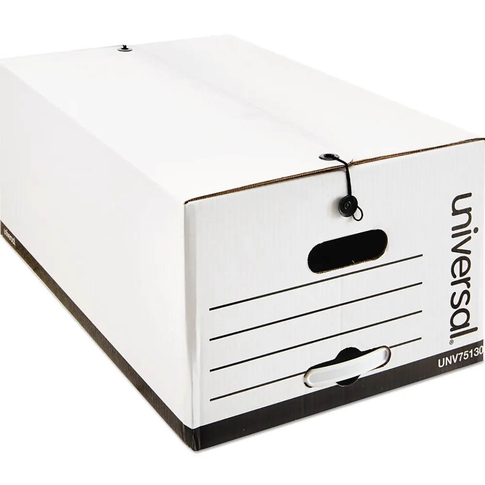 File Storage|Universal Economy String-Tie Storage File, Legal Size, White, Stacking Strength 585 lbs., 15" x 10 1/4" x 24", 12/Ct
