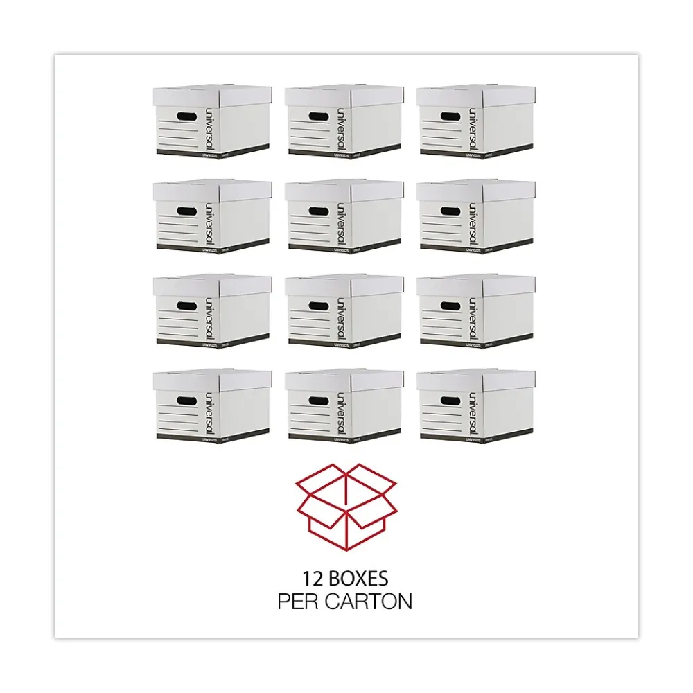 File Storage|Universal Extra-Strength Storage Box, Letter/Legal Size, White, Stacking Strength 1,500 lbs., 12/Ct