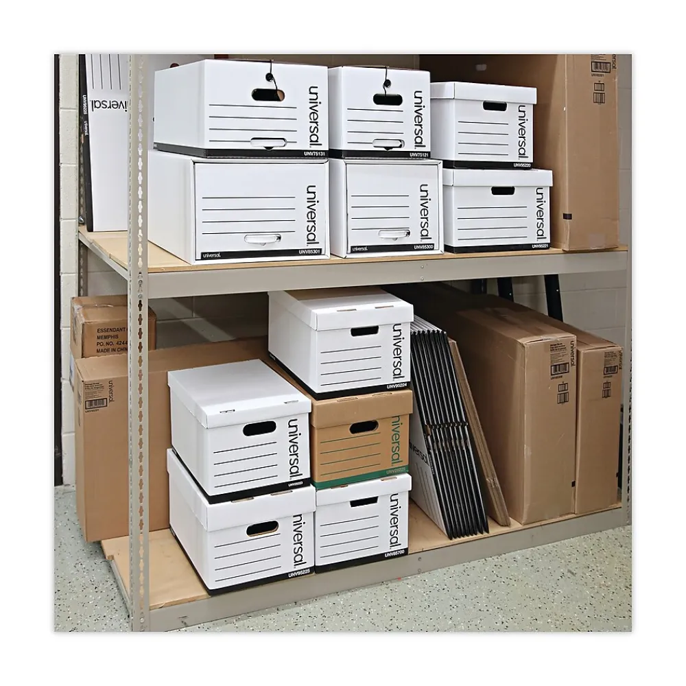 File Storage|Universal Extra-Strength Storage Box, Letter/Legal Size, White, Stacking Strength 1,500 lbs., 12/Ct