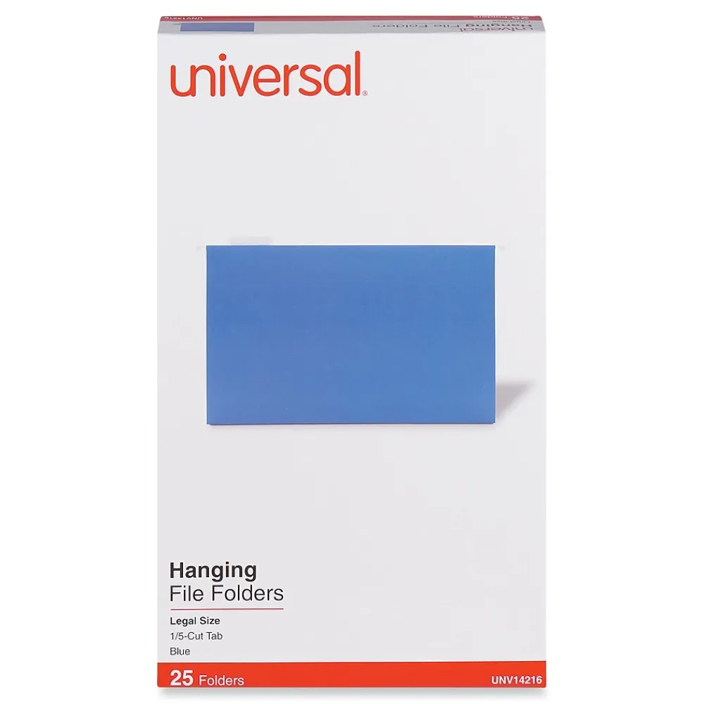 Hanging File Folders|Universal Recycled Hanging File Folder, Legal Size, Blue, 25/Box (UNV14216)