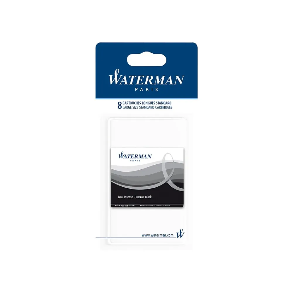 Pens|Waterman Paris Fountain Cartridge Pen Refill, Black Ink, 8/Pack (S0712991)