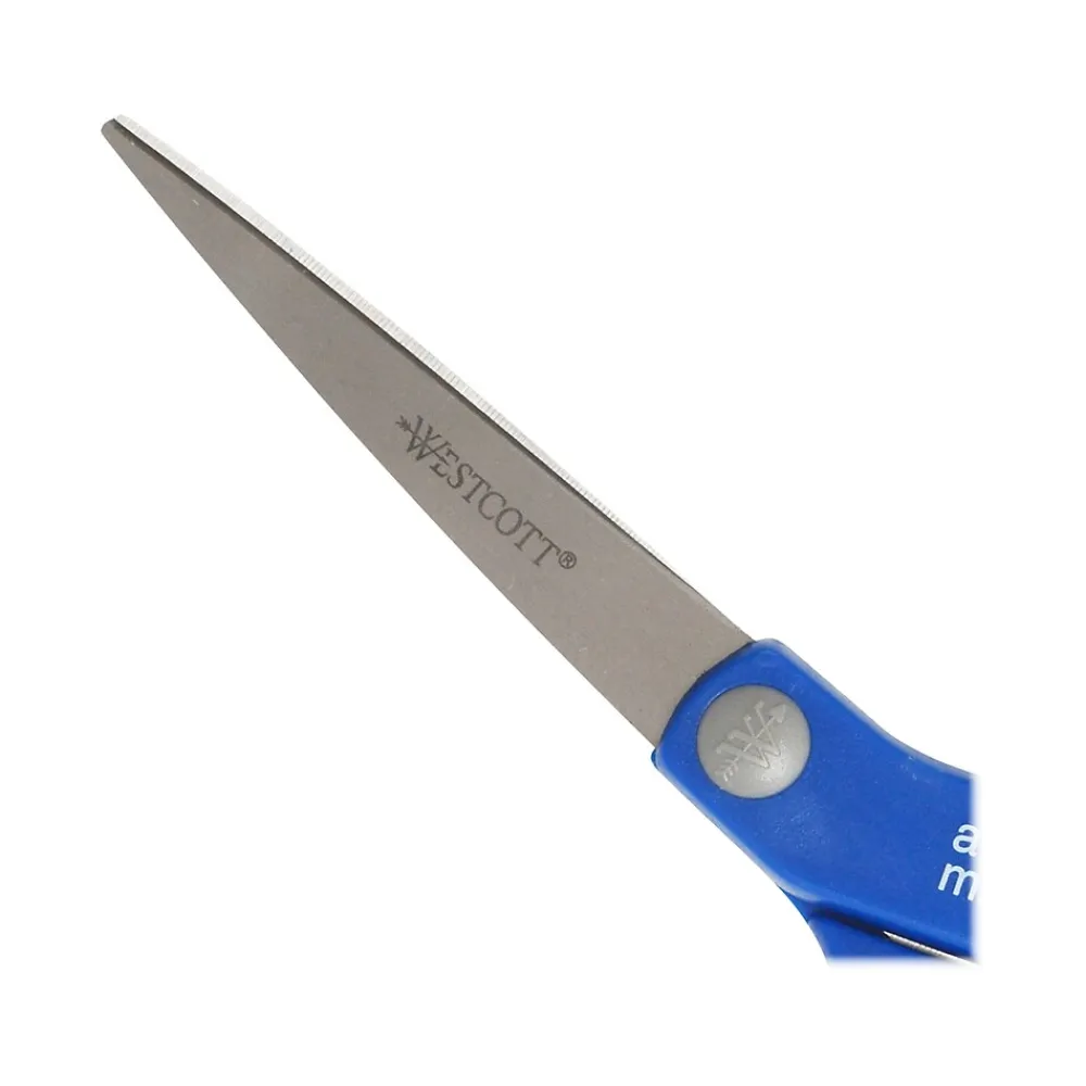 Scissors|Westcott 8" Stainless Steel Scissors, Pointed Tip, Silver/Blue/Gray (17930)