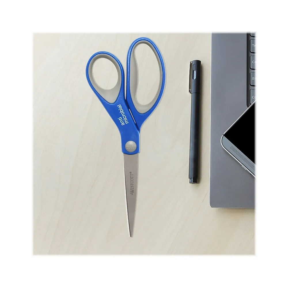 Scissors|Westcott 8" Stainless Steel Scissors, Pointed Tip, Silver/Blue/Gray (17930)
