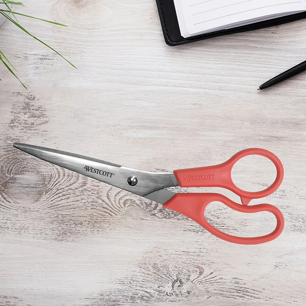 Scissors|Westcott All Purpose Value 8" Stainless Steel Standard Scissors, Pointed Tip, Red (40618)