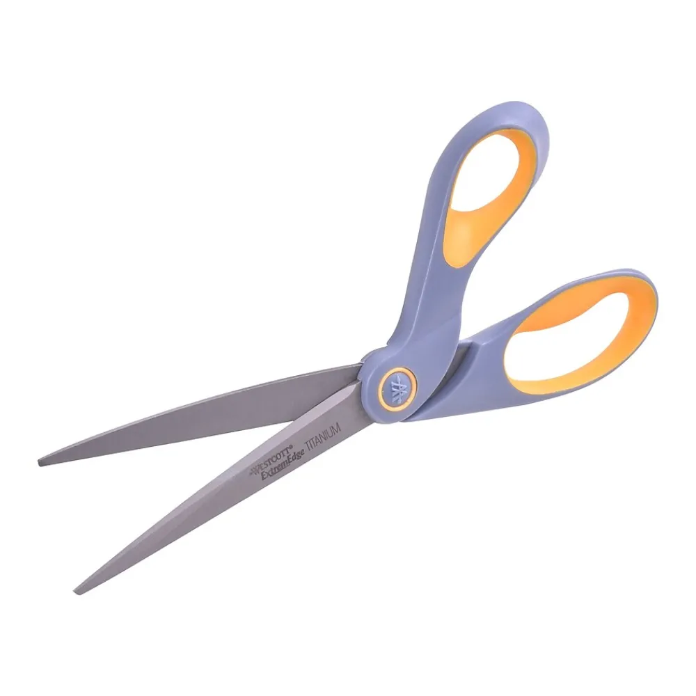 Scissors|Westcott ExtremEdge 9" Titanium Multi-Purpose Heavy Duty Scissors, Pointed Tip, Gray/Yellow (14669)