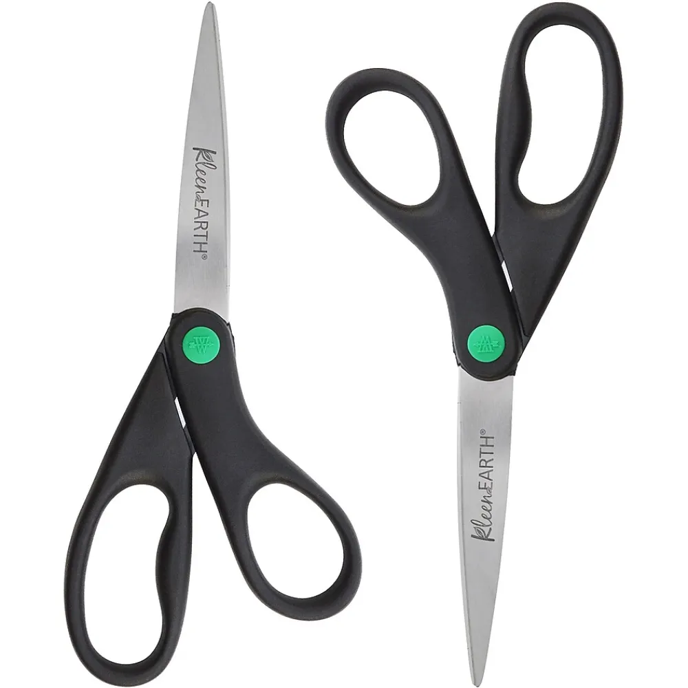Scissors|Westcott KleenEarth 8" Stainless Steel Scissors, Pointed Tip, Black, 2/Pack (15179)